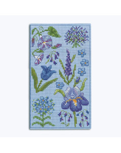 Étui à lunettes en lin bleu avec broderie au point de croix - fleurs bleues, mauves. Kit Le Bonheur des Dames 3249