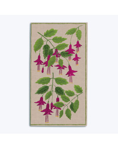 Fuchsias. Spectacle case embroidered with traditional embroidery stitches on natural linen. Le Bonheur des Dames 3011