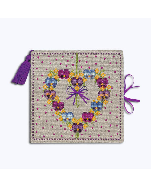 Etui à aiguilles en forme de carnet, couverture brodée au point de croix compté. Kit Coeur Pensées. Le Bonheur des Dames 3484 Etui à aiguilles en forme de carnet, couverture brodée au point de croix compté. Kit Coeur Pensées. Le Bonheur des Dames 3484