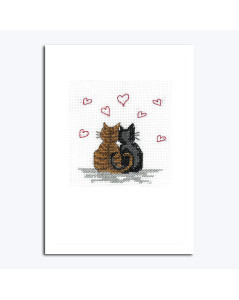 Parisian cats and hearts. Greeting card embroidered in cross stitch. Kit by Le Bonheur des Dames