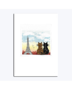 Parisian cats watching the Eiffel Tower. Greeting card to stitch in cross stitch. Le Bonheur des Dames 7531