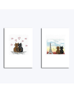 Embroidery kit - 2 greeting cards. Parisian cats and the Eiffel Tower. Le Bonheur des Dames 7531