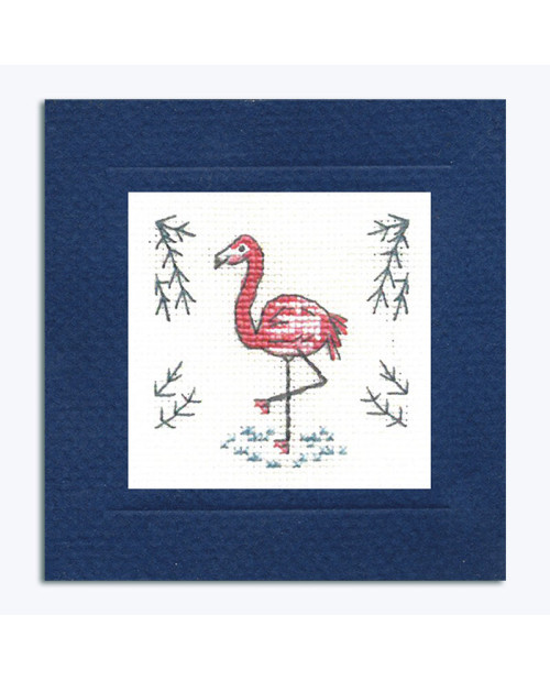 Carte de voeux brodée au point de croix. Flammant. Textile Heritage Collection 220267