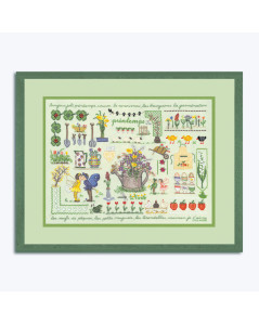 Spring. Picture embroidered in cross stitch, tent stitch on green canvas. Spring. Le Bonheur des Dames 1135