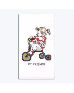 Counted cross stitch embroidery kit – a little girl on a tricycle. Permin of Copenhagen 921184