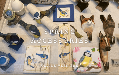 Spring Accessories by Textile Hertiage Collection: needle holders, greeting cards, bookmarks, etc. 8, Passage Verdeau Paris 9th