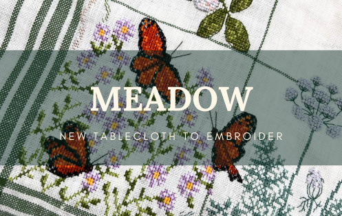 Meadow Tablecloth - Counted cross stitch embroidery kit on even-weave linen 14 thr/cm. Le Bonheur des Dames