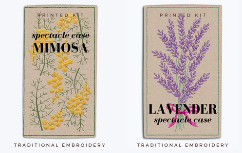 Spectacle cases made of linen and to stitch in traditional embroidery style. Mimosa and Lavender. Le Bonheur des Dames